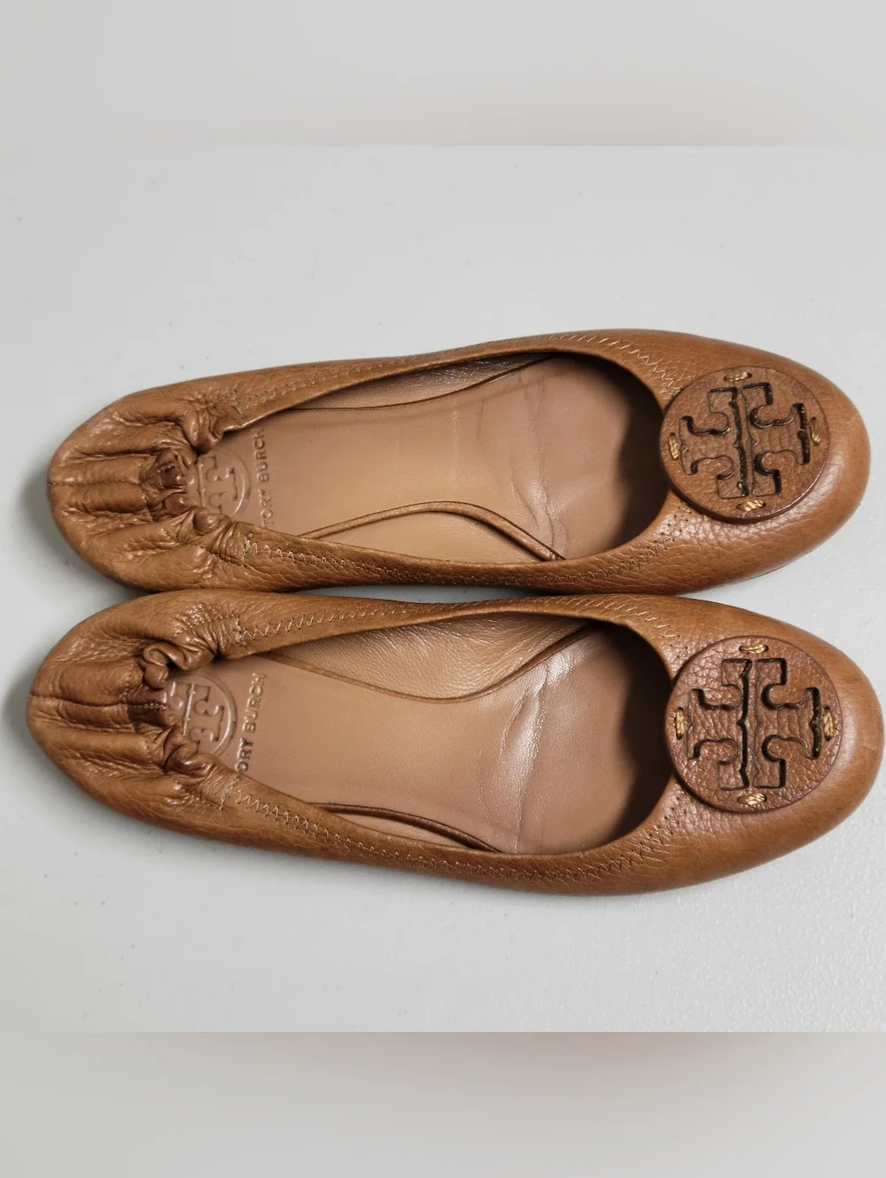 Tory Burch Reva Royal Tan Logo Ballet Flats Size 7M. - Picture 3 of 12